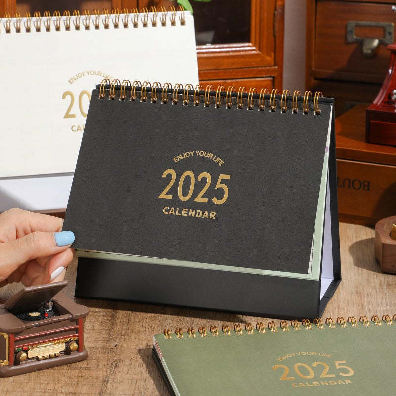 Stiamvd Small Desk Calendar 2025-2026  Standing Flip Desktop Calendar from Now 2025 to June 2026 - Metal Ring Twin-Wire Binding Monthly Desktop Calendar for Home Office School (Black) - Image 2